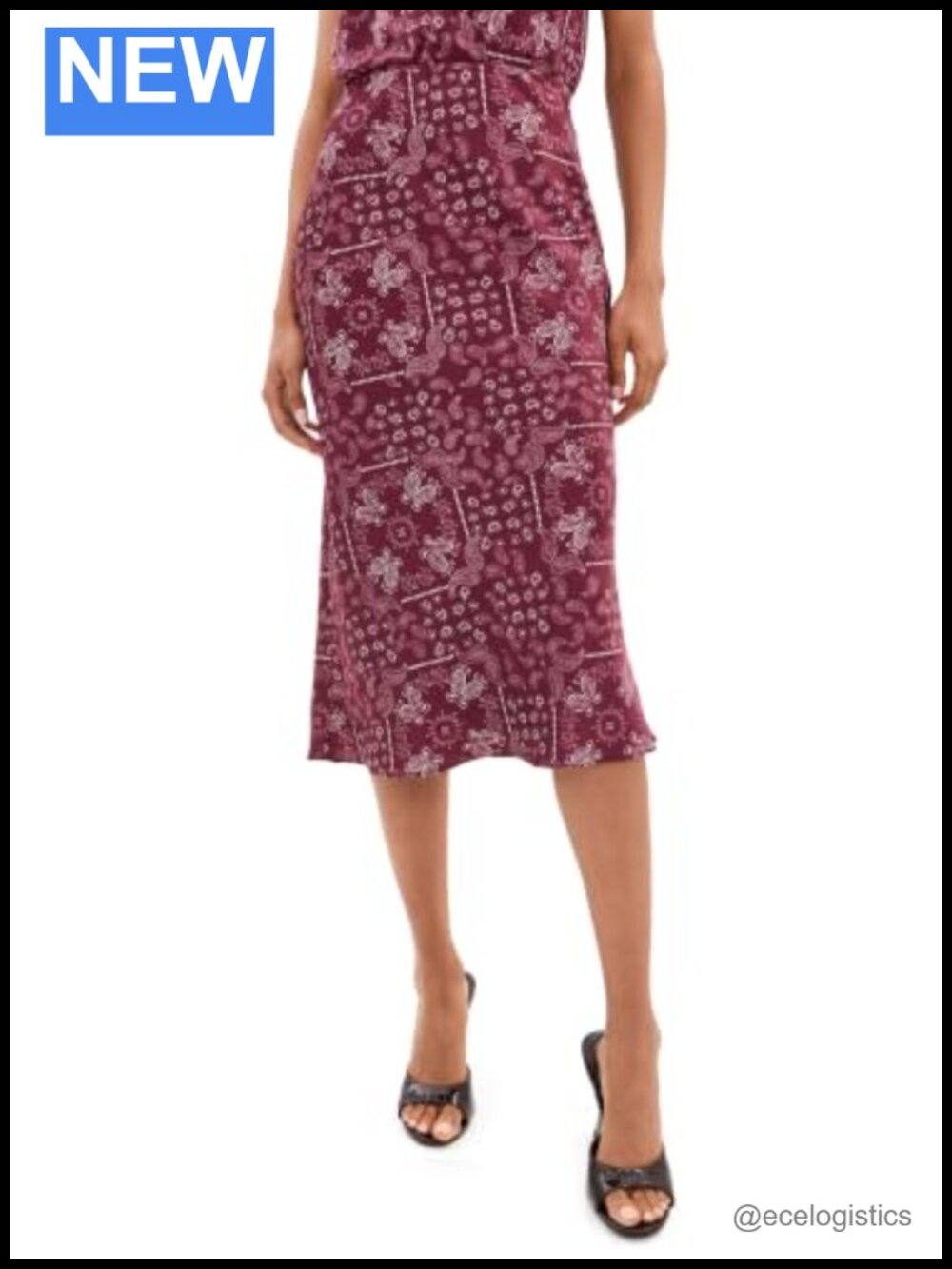 Women's Midi Skirt Stretch Satin Bandana Print Olive